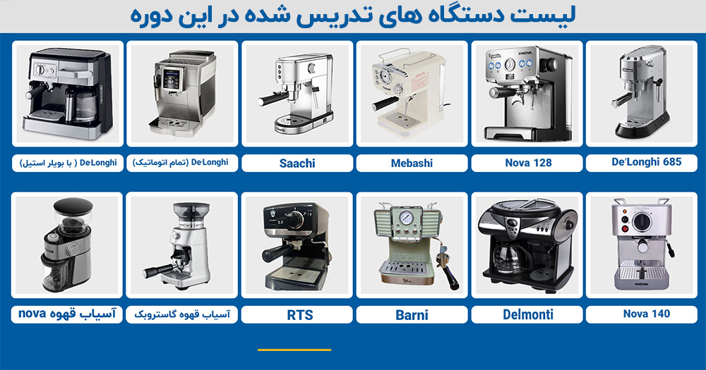 لیست دستگاه های تدریس شده در دوره آموزش تعمیر قهوه ساز